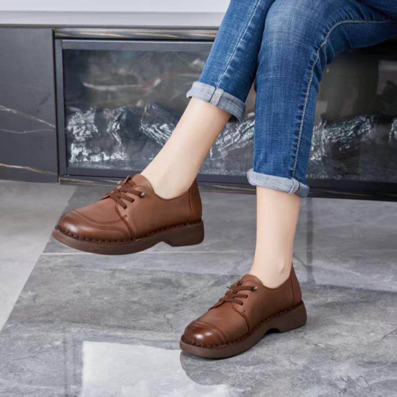 

Женские туфли ручной работы в ретро-стиле из кожи на шнуровке, слипоны - мягкая подошва, удобные и повседневные 36 темно-коричневого