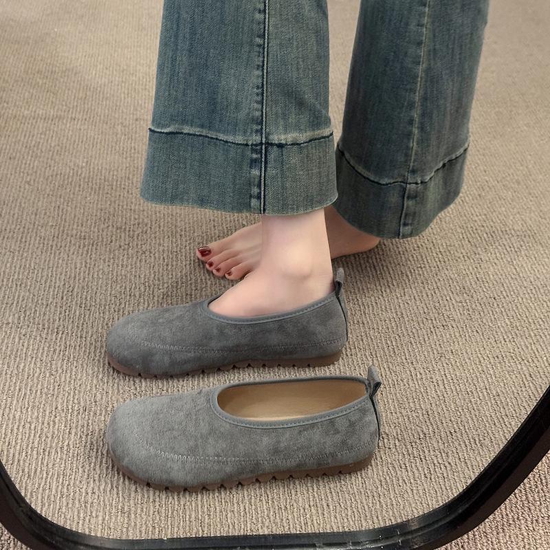 2025 new summer round head shallow mouth single shoes Doudou ladyshoes niche flat-bottomed French retro grandma shoes women's shoes