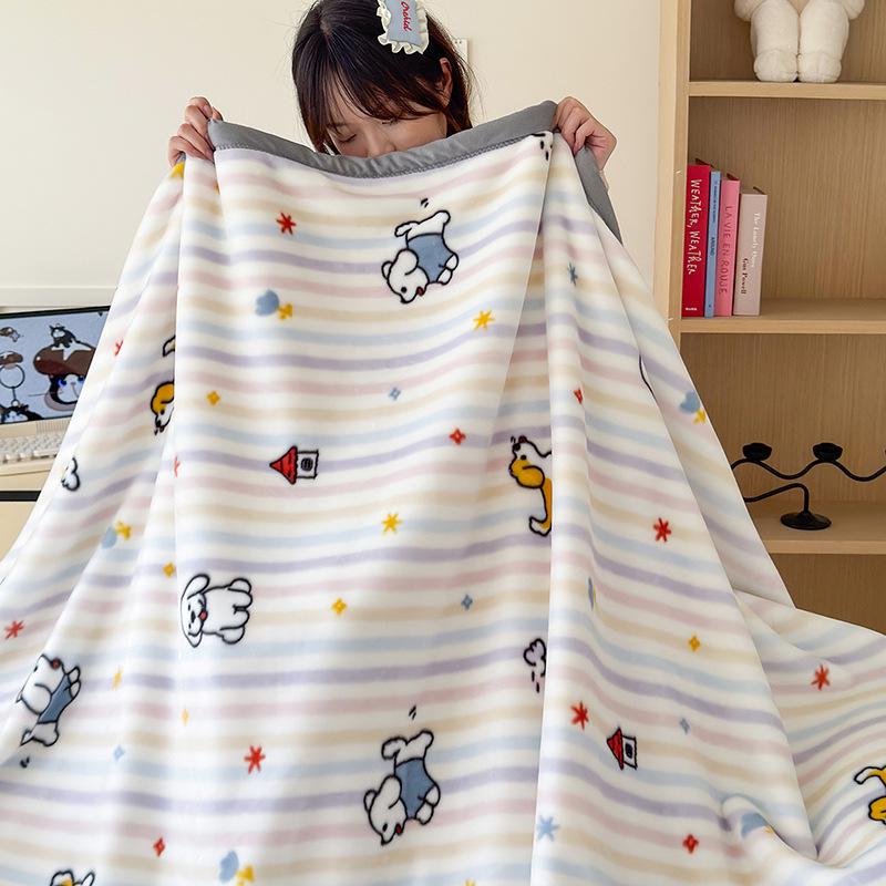 A-Class Double-Sided Printed Milk Velvet Blanket: Thickened Nap & Air Conditioning Sofa Cover