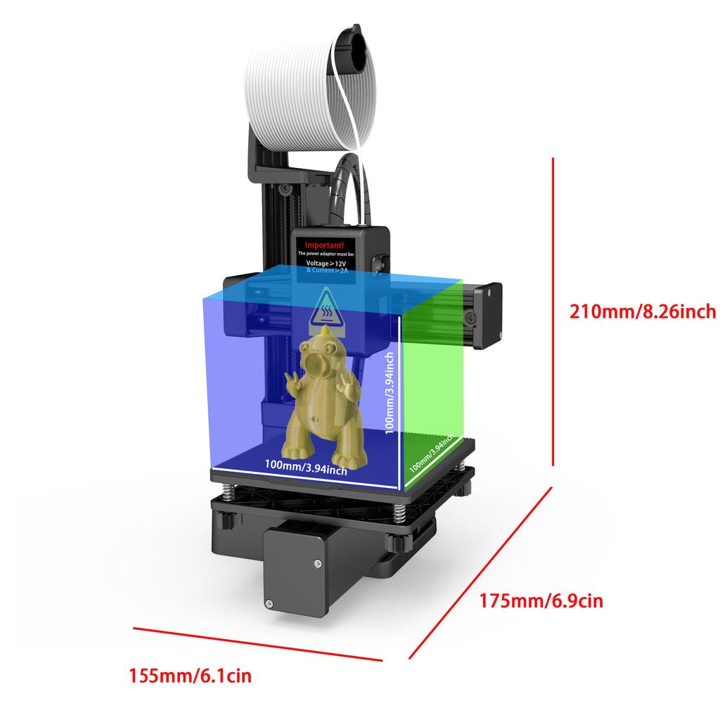 EasyThreed 3D Printer Entry Level Compatible with PLA TPU 1.75mm Filament Include Power Adaptor.