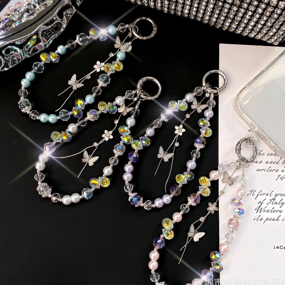 Hand-beaded Phone Hand Rope Butterfly Crystal Bag Pendant New Car Keychain  Ornament