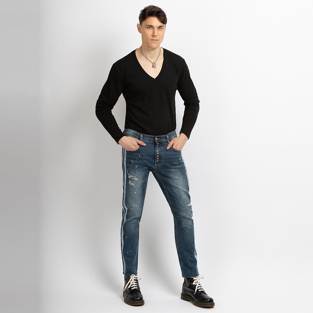 Seuteulaikeu Vintage Wash Double Line Eyelet Jeans
