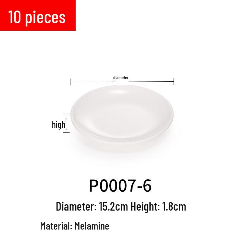 A5 Commercial White Melamine Round Shallow Plate, 6-inch, 10-pack