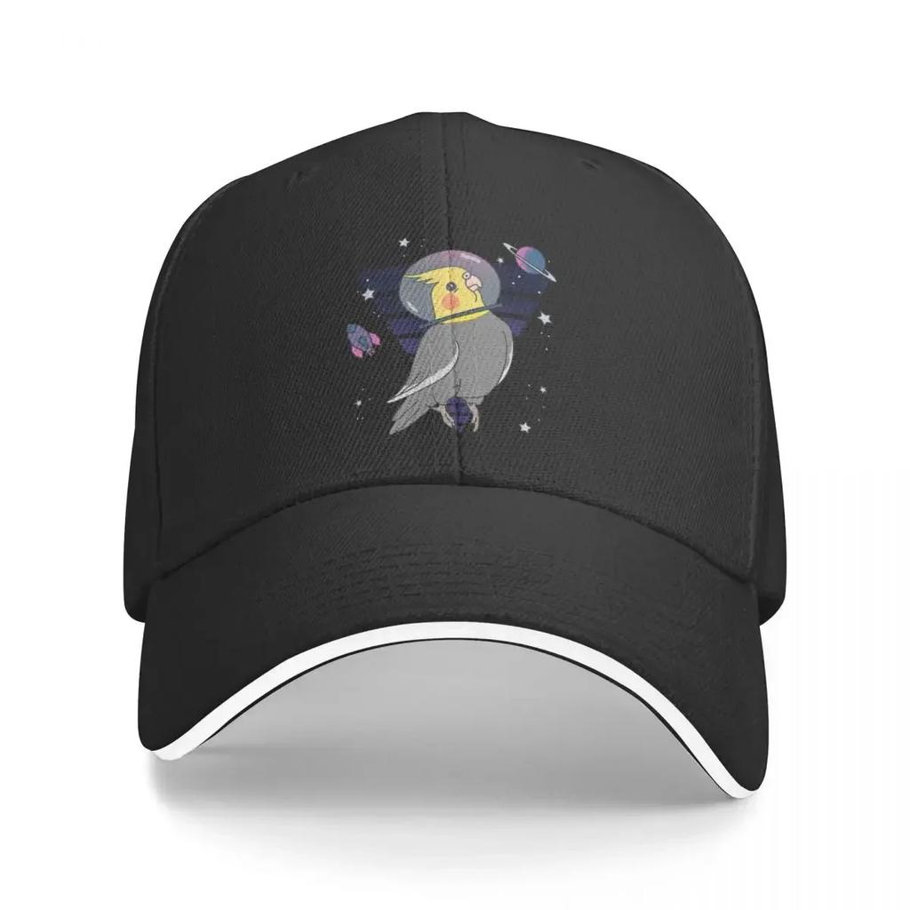 Space Bird Astronaut Animal Parrots Cockatiel Doodle Unisex Baseball Caps Peaked Cap Sun Shade Adjustable Windproof Hat