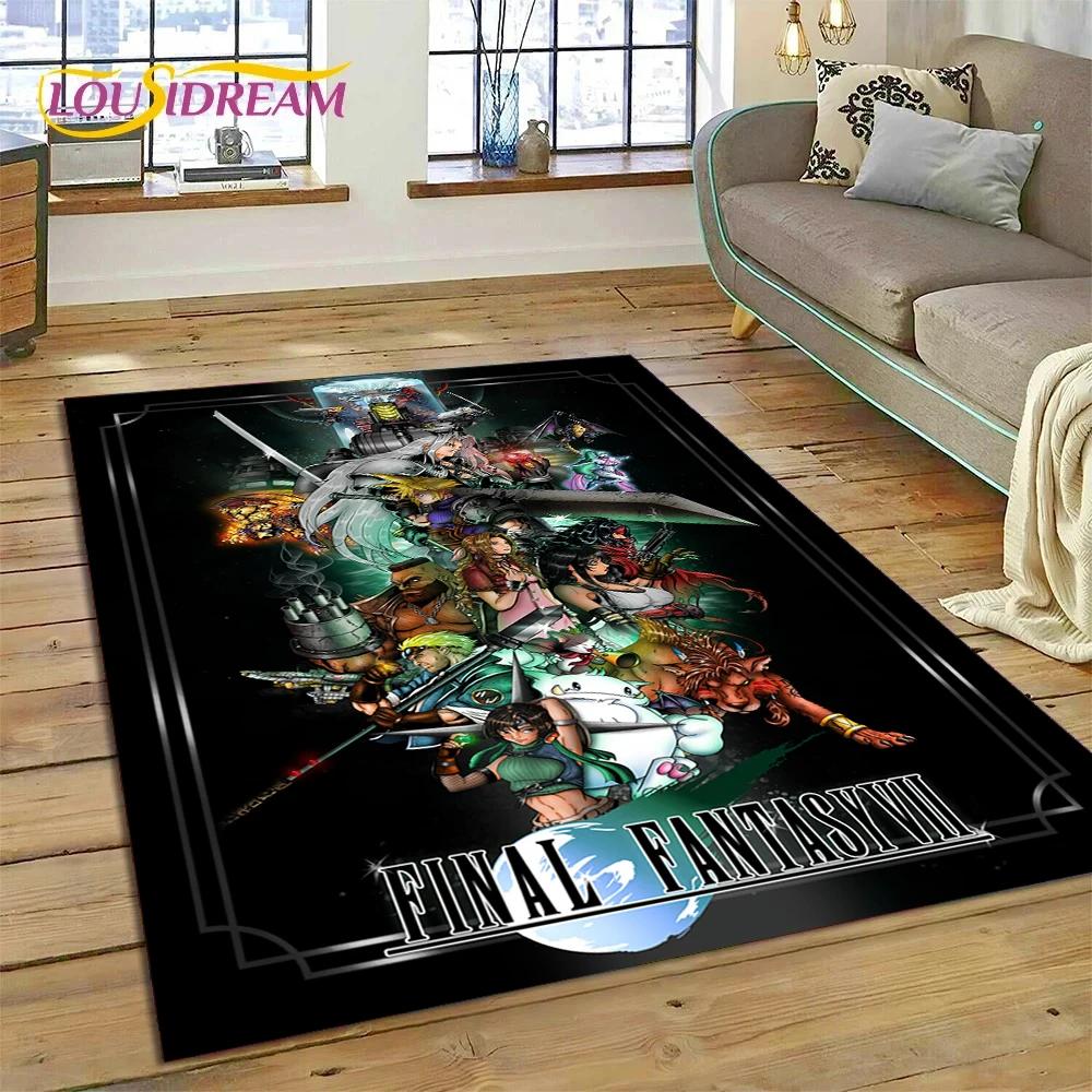Final Fantasy Serie Spiele Cartoon Teppich für Wohnzimmer Schlafzimmer Heimdekoration, Bodentuch Rutschfest Dekoration für Sofa Fußmatte