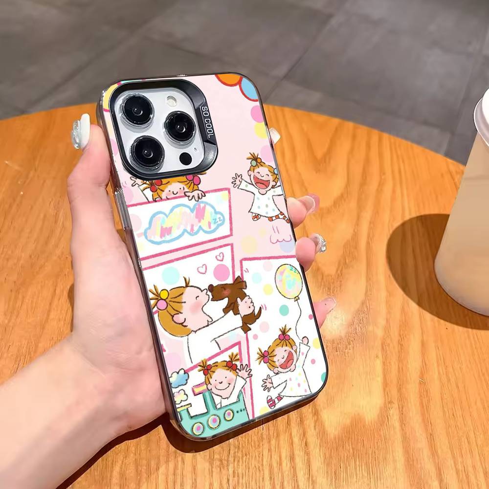 Cute Cartoon Art COCO-chanS Phone Case For iPhone17 16 15 14 13 12 Pro Max Grey Black Matte Laser Metallic Aurora Funda