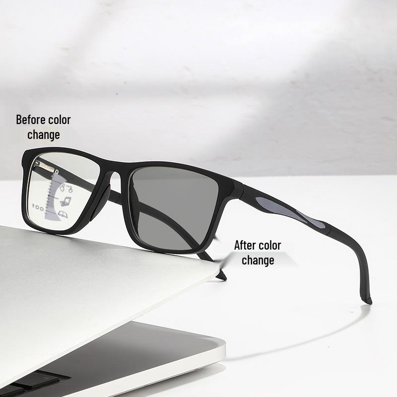 Photochromic Multifocal Anti-Blue Light Reading Glasses for Distance and Near Vision, Ideal for Presbyopia In Middle-Aged and Elderly Users.