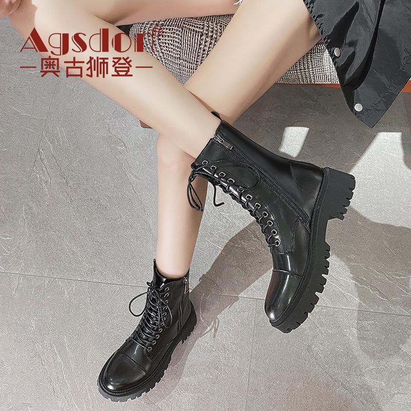 Augustine Martin boots autumn new British style ins spring and autumn single boots thick-soled high short boots