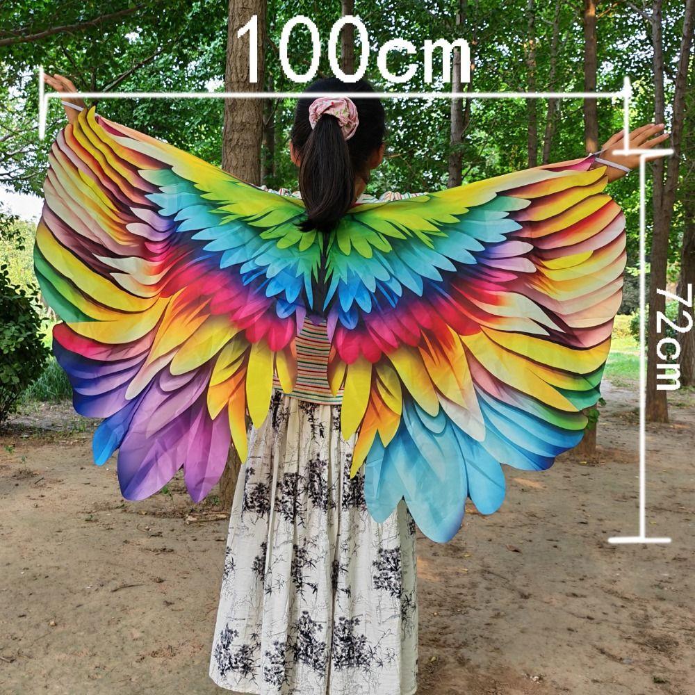 Bird Feather Print Rainbow Wing Cape Polyester Dress Up Wings New Costume Cape  Kids Dress Up