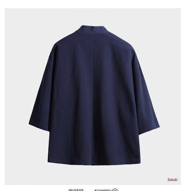 Men's Japanese-Style Hanfu Kimono Cardigan - Feather Weave, Three-Quarter Sleeves, Sun Protection Taoist Robe Jacket