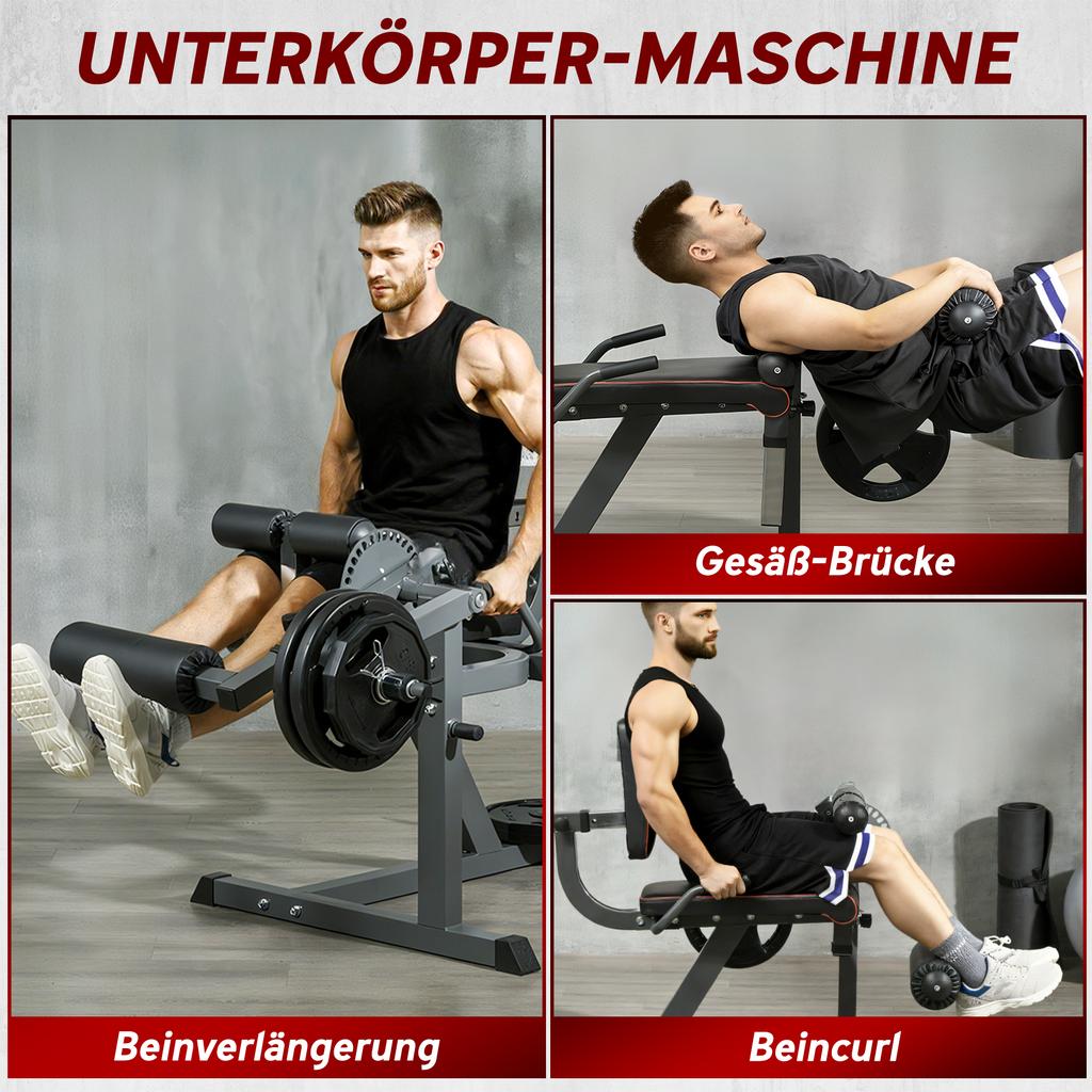 Sitzende Beinpresse und Beinstrecker, Verstellbare Beinhebermaschine und Curlmaschine mit Scheibenbeladung für Hüfte, Oberschenkel, Unterkörper-Training