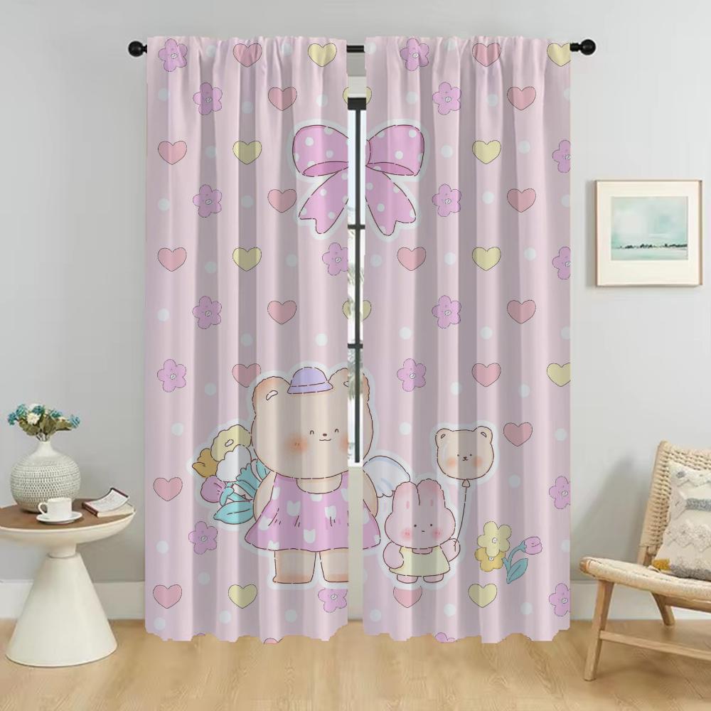 Bear Kitchen Curtains for Living Room Curtain Shades Home Interior Curtains 2 Pieces Partition Halloween Decoration Blackout