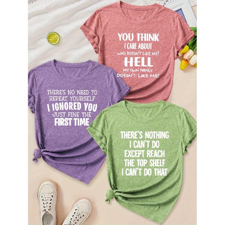 Elegant Simple Letter Print Round Neck Women Short Sleeve Outfit Set