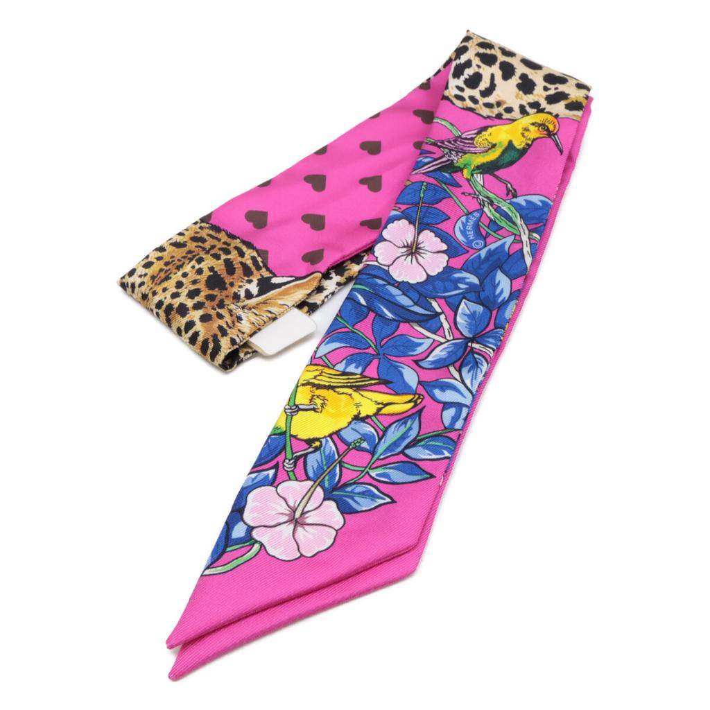 HERMES [Brand New] 063513S 14 JUNGLE LOVE LOVE Jungle Love Love Silk Twilly scarf ROSE VIF/BLEU ROYUsed