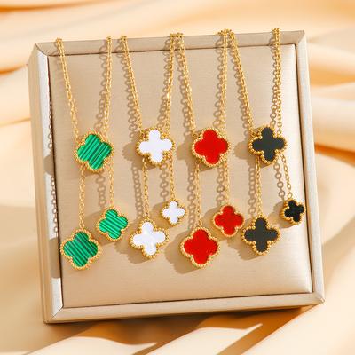Fashion Tassel Four-leaf Clover Titanium Steel Necklace Women's Light Luxury Lucky Flower Pendant Fashion Collarbone Chain