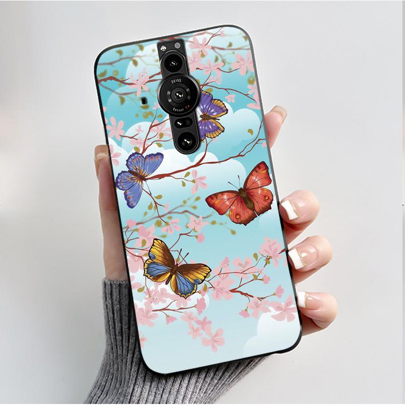 Printing Pattern Case For Sony Xperia Pro-I Fundas Soft Silicone Black Shell Cover Cute Flower Cartoon Casing Capa Coque