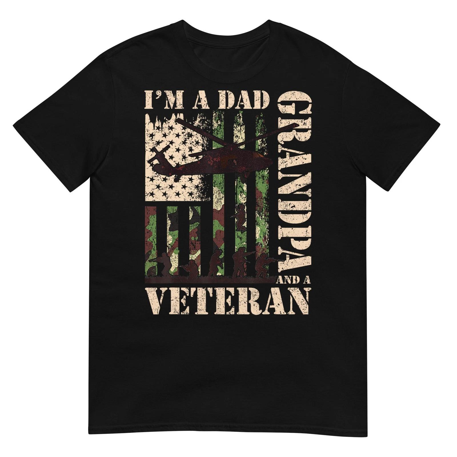 Grandpa Veteran Fathers Day Dad Veteran Camo American Flag T-Shirt XL