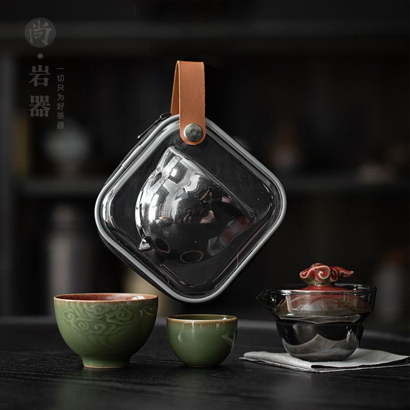 Kuaike Cup One Pot Two Cups Outdoor Portable Travel Tea Set Glass Tea Travel Bag Tea Set Gifts