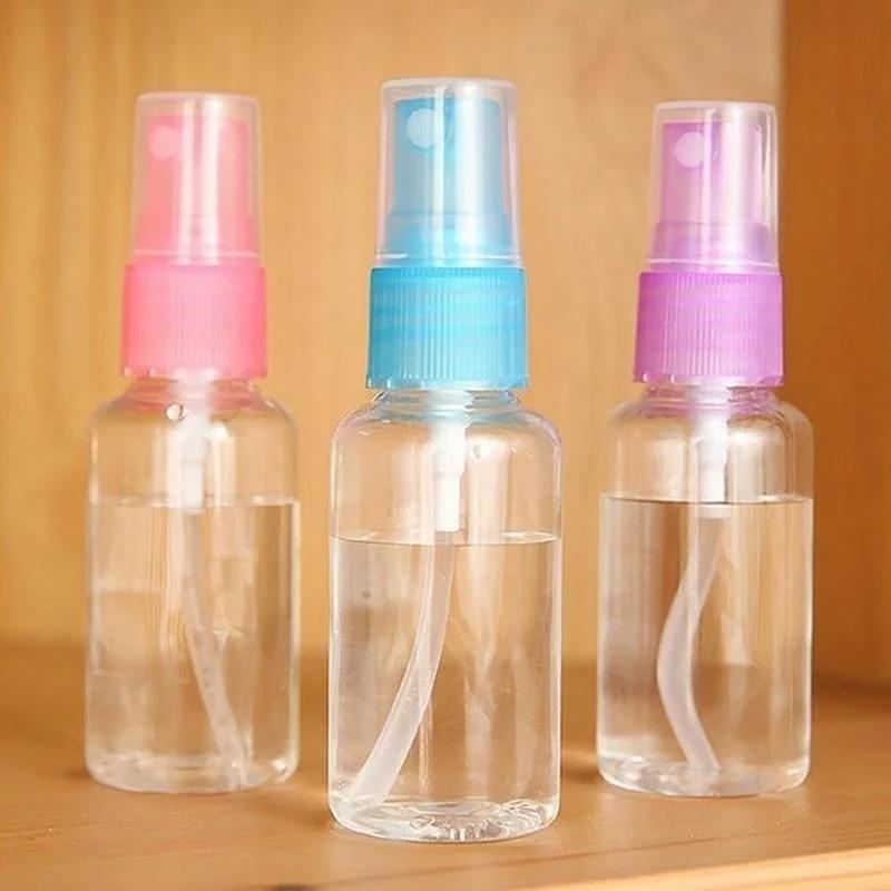 Useful 10Pcs Plastic Transparent 50ml Small Empty Spray Bottles For Makeup Skin Care Refillable Bottle Tools Random Color