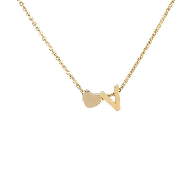 Stainless Steel Gold Heart & Alphabet Bead Necklace A-Z