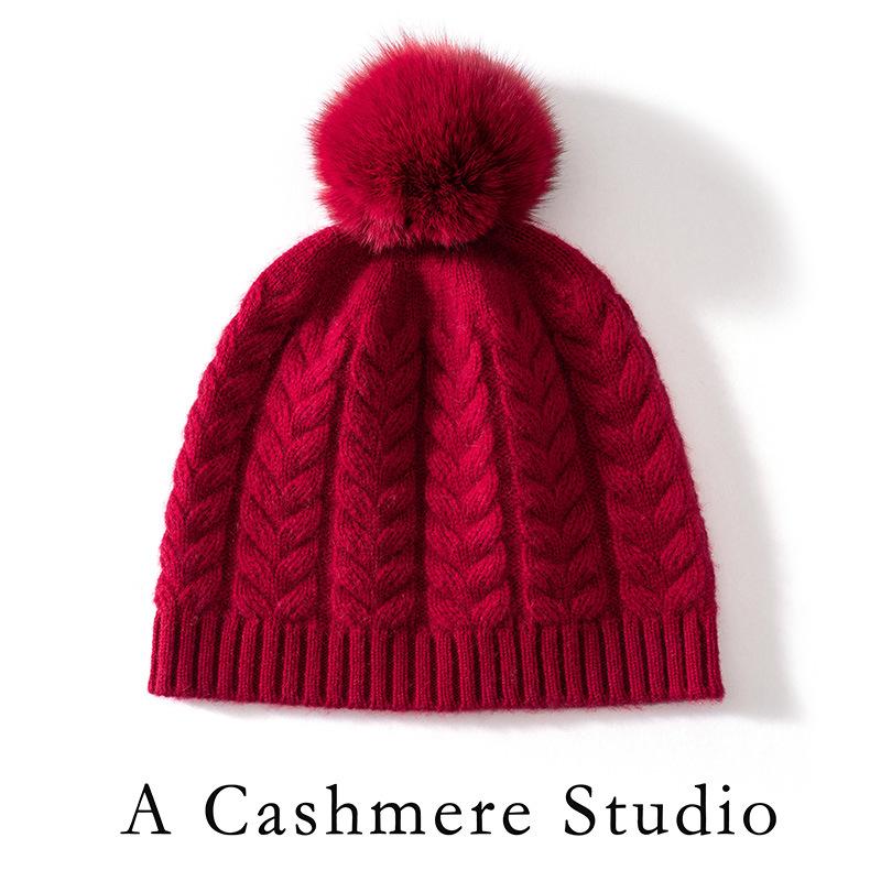 Autumn and winter hairball twisted flower thickened warm dome knitted wool men's and women's cashmere hats wool hats