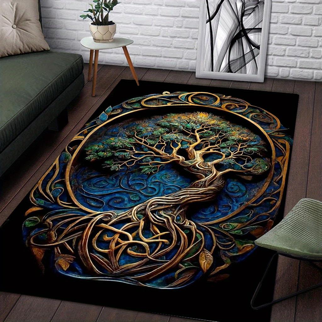 Life Tree Rug Anti-wrinkle, Non-slip Decorative Soft Rug To Decorate Your Living Room Bedroom Kitchen Bathroom Hiking Floor Mat