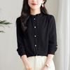 Spring New Style Black Ear-side Stand-up Collar Women's Jacquard Shirt Design Style Versatile Niche Long-sleeved Top