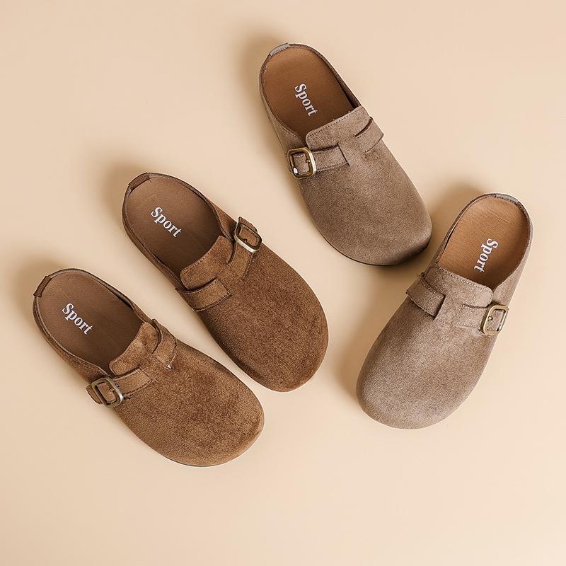 Women's Suede Birkenstock Half-Closed Moccasins - Spring 2026 Retro Style, Cute Ugly Design