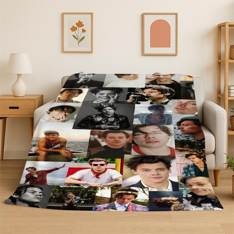 fashion Harry Styles Singer Star Flannel Blanket Soft Warm Throw Blanket for Bedroom Living Room Bed Travel Camping Picnic Gift 75x90cm