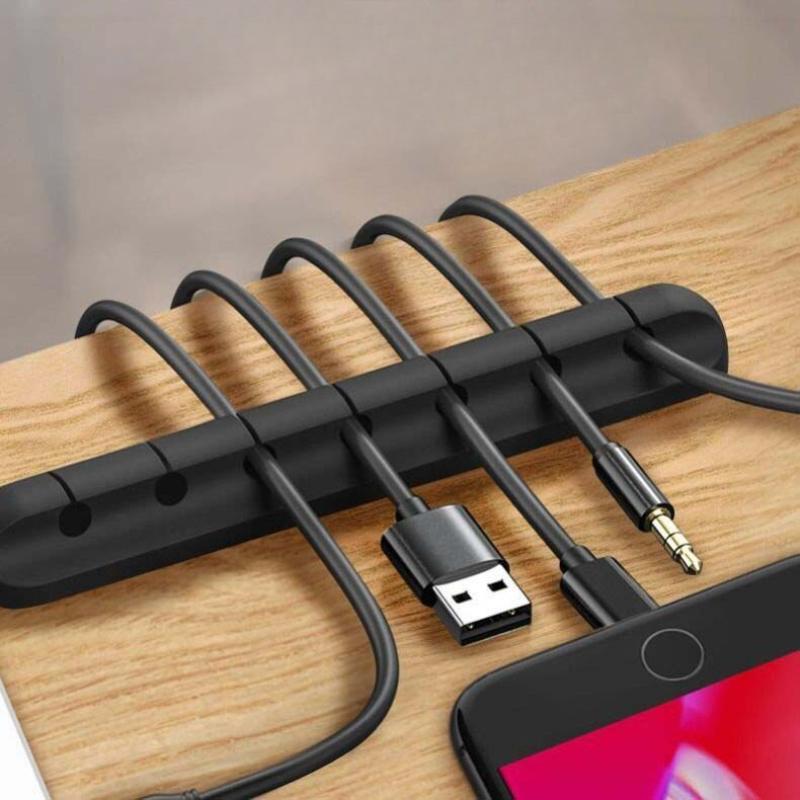 7-hole cable manager USB cable fixed hub self-adhesive power cord fixed clip headphone winder
