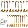 20 Pcs Gold Leaf Coffee Spoons and Forks Set, 4.7" Elegant Stainless Steel Mini Dessert Spoons and Forks for Stirring Mixing Tea, Espresso, Ice