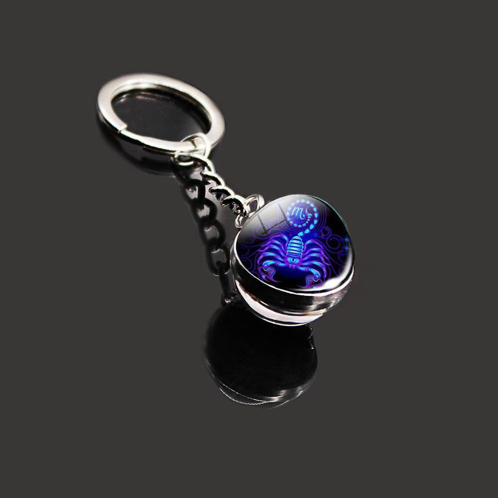 Kulatý svítící krystal zvěrokruhu Keychain - Panna & Lev