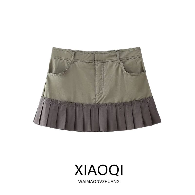 Fashion Style 2024 Spring New Arrival Women's Stylish High Waist Stitching Wide Pleated Mini Skirt Skirt 4661403