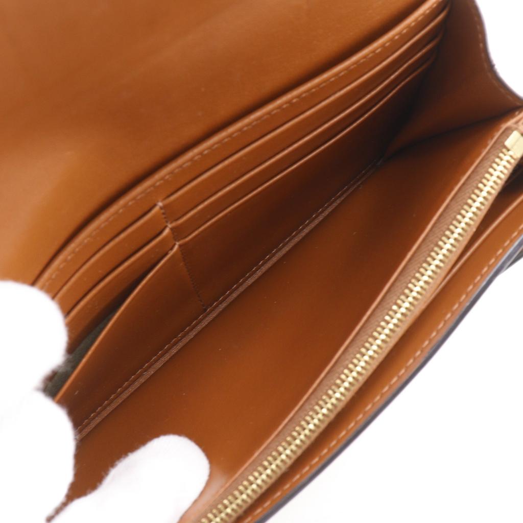 Celine Triomphe Large Flap Wallet Purse Tan Black PVC Women Used