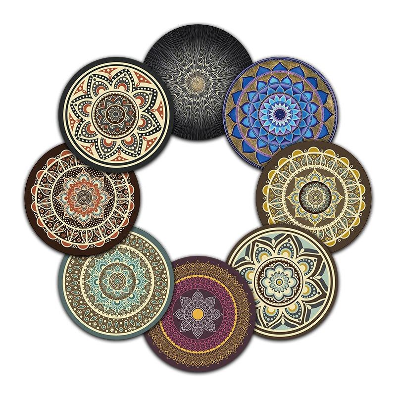 Ethnic Style Pattern Round Small Creative Thickened Mouse Pad Keyboard Pad Office Cup Table Mat Production