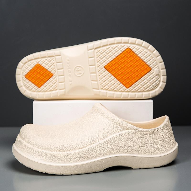 

Foreign trade men s shoes spring kitchen work labor insurance shoes men s one-pedal casual black chef shoes men 47 бежевый