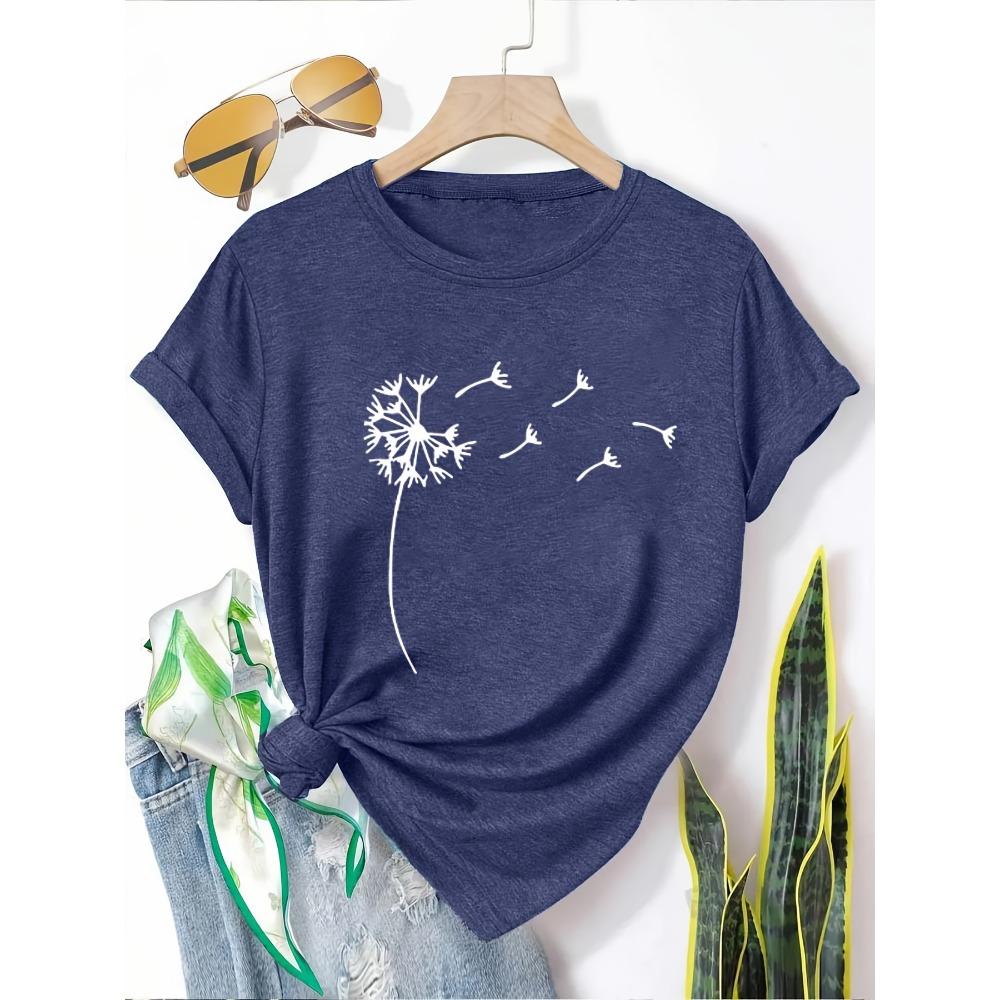 Dandelion Birds Women's Tee - Delicate Graphic, Casual Teal Top