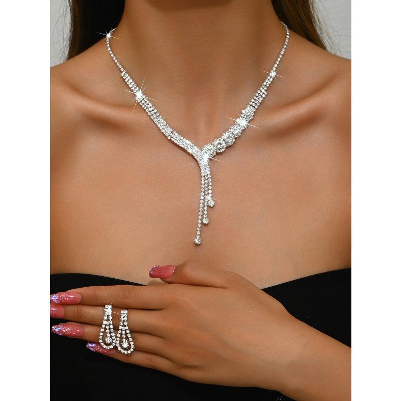 

Super sparkling geometric square multi-row diamond necklace and earring set - bridal earrings