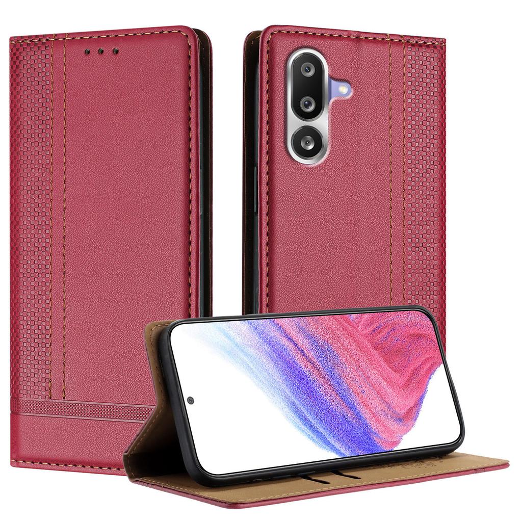 Für Samsung Galaxy M36 5G Hülle L-förmiges Gittermuster Leder Ständer Handyhülle mit Kartenfächern