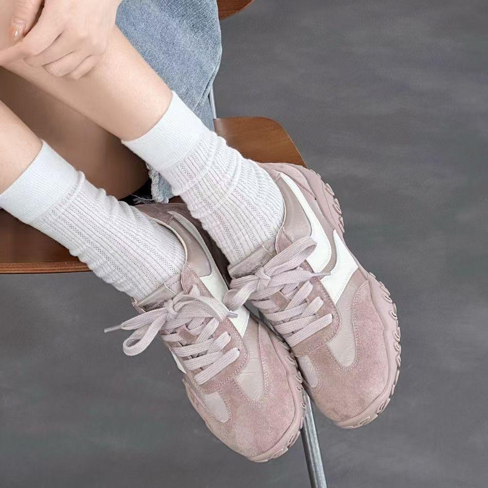 Hochwertige Damen Sportschuhe im koreanischen Stil, atmungsaktives Leder - Neue vielseitige Freizeit-Sneaker mit dicker Sohle