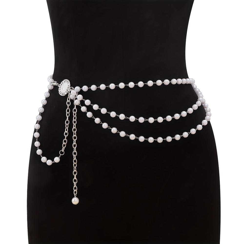 Elegant Triple-Strand Pearl Waist Chain Belt with Tassel Accents – Boho Chic Style, Zinc Alloy, Perfect for Festivals and Casual Attire белый