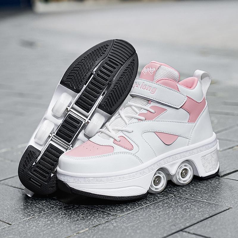 Roller Skates 6-15 Years Old Four-wheel Deformation Can Walk Can Skate Skates Girl Runaway Shoes