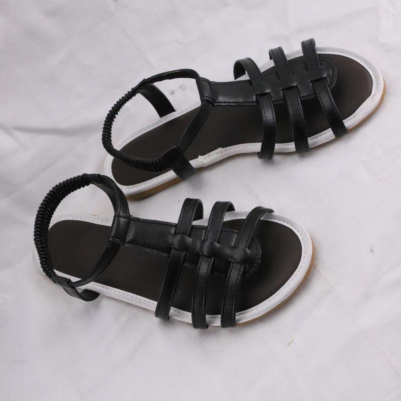 Summer New Simple and Comfortable Color Matching Hollow Elastic Sandals Flat Bottom Not Tired Feet Non-slip Sandals