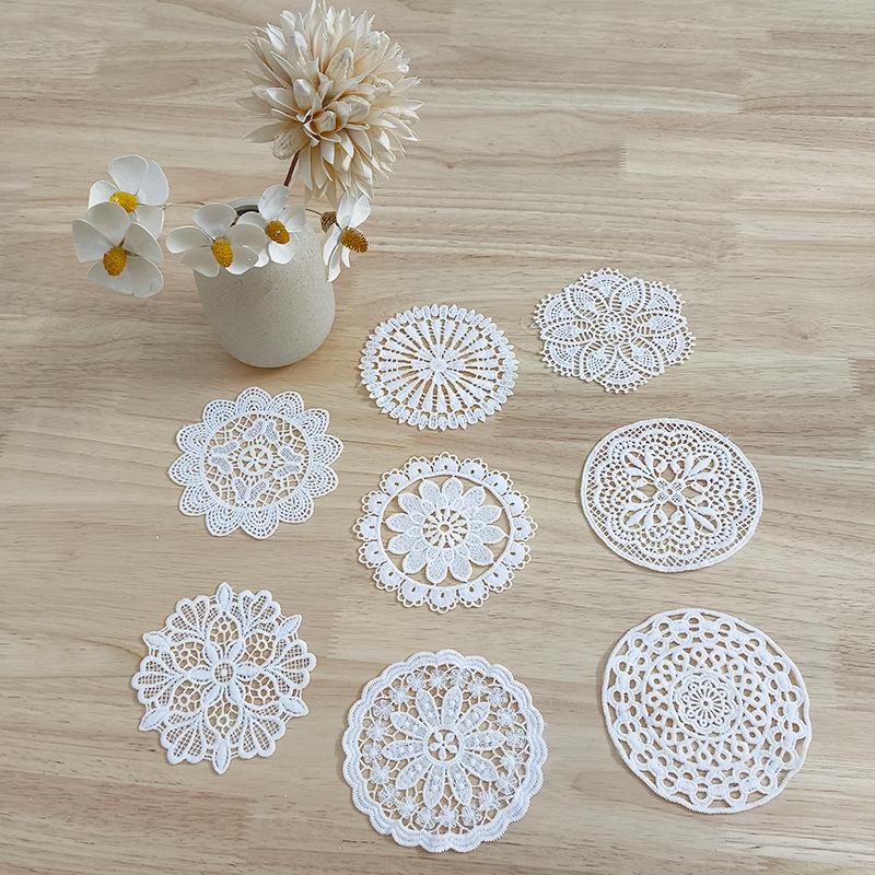White Vintage Water-soluble Lace Small Coaster Cloth Sticker Clothes Decoration Patch Sticker DIY Hollow Embroidery Fabric Patch Accessories