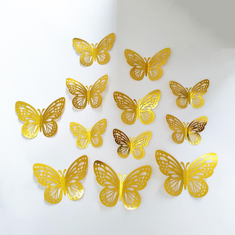 12Pcs/Set 3D Hollow Butterfly Wall Sticker Cake Decor Toppers Wedding Decor Living Room Home Decor Butterflies Stickers Gender Reveal Party Decor