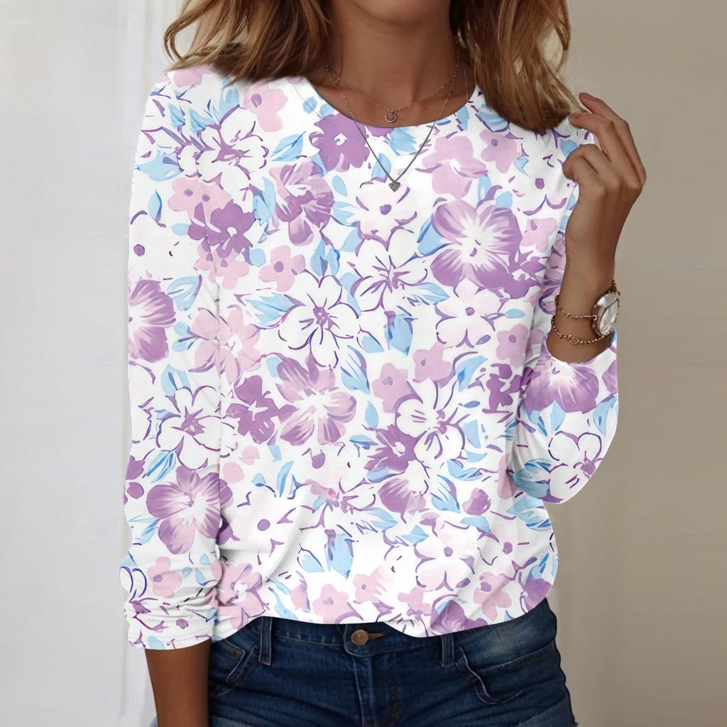 Long Sleeve Shirts For Women Cute Print Graphic Tees Blouses Casual Plus Size Basic Tops Pullover