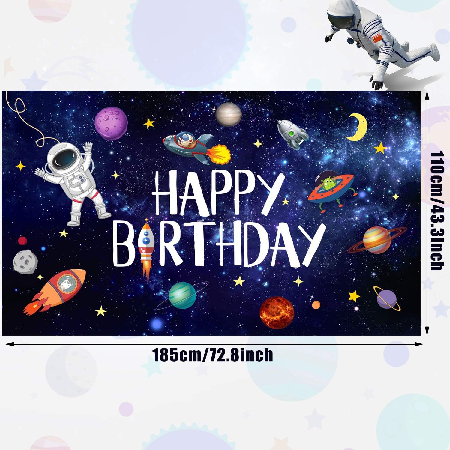 Boao Space Happy Birthday Photography Background Astronaut Rocket Backdrop Banner for Children s Birthday Galaxy Planet Party Photo Booth Backdrop,