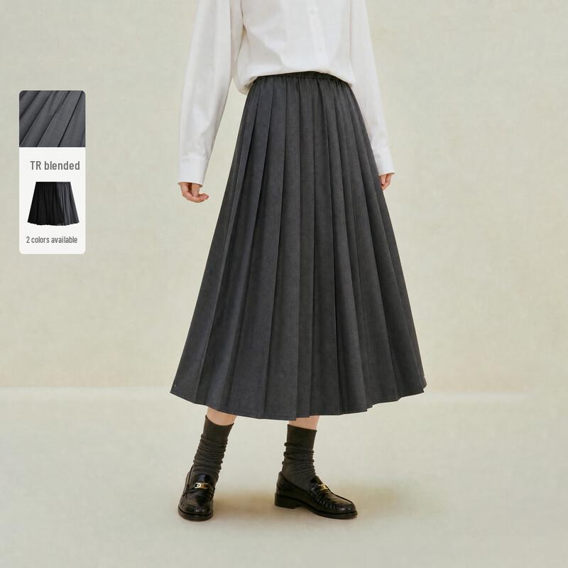 INMAN Women s Pleated High-Waist A-Line Skirt L
