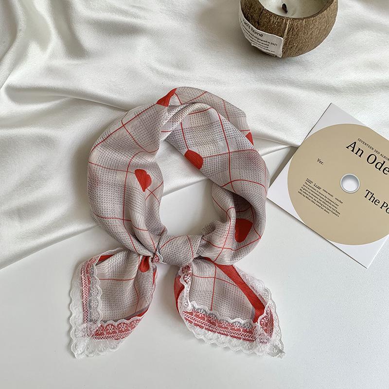 Headscarf summer female pastoral style sweet and fresh decorative scarf lace silk scarf neck small square hair accessories