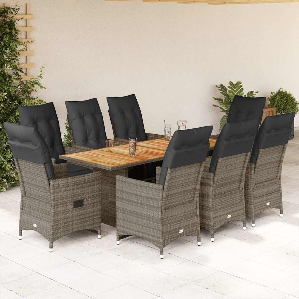 Vidaxl 9-Cz. Set di Mobili da Giardino con Cuscini, Grigio, Polyrattan